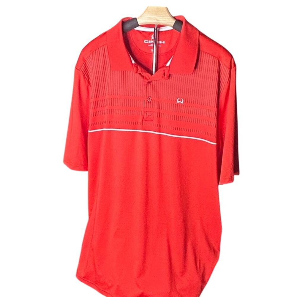 Cinch Mens Red Arena Flex striped short sleeve polo size xl nwot